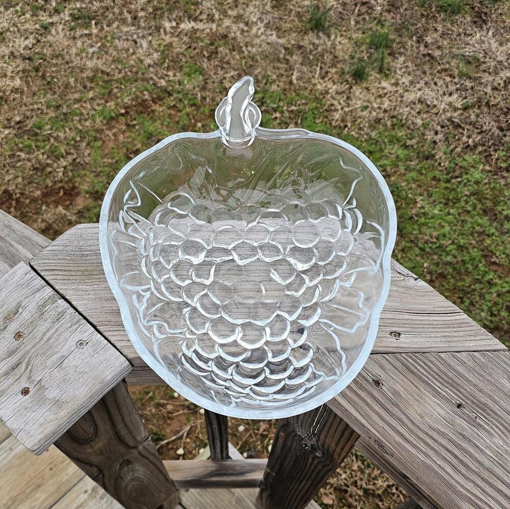 Vintage Indiana Glass Grape Cluster Bowl: Clear Decorative Centerpiece